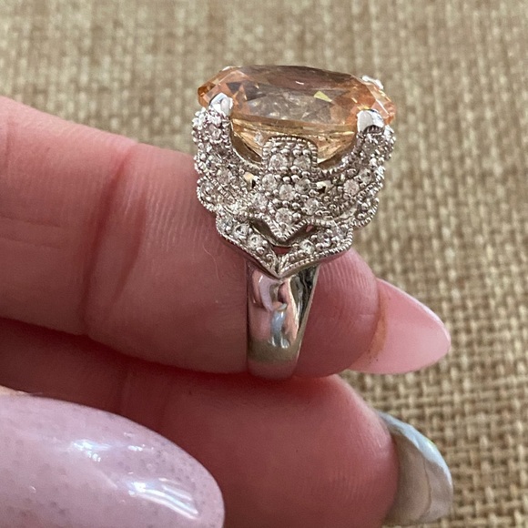 Brand New 925 Sterling Silver ESPO Champagne & White C Z Ring Size 7